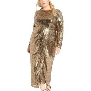 Gold Sequin Long-Sleeve Dress by Eloquii Size 18
